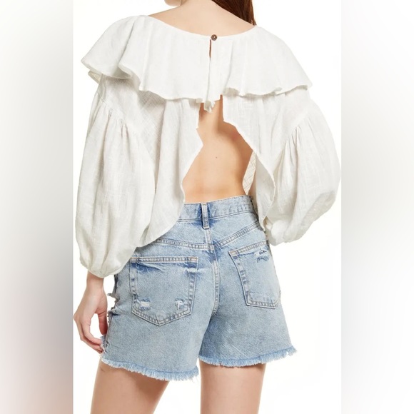 NWT Free People Zuri Ruffle Blouse in Ivory - Picture 9 of 16